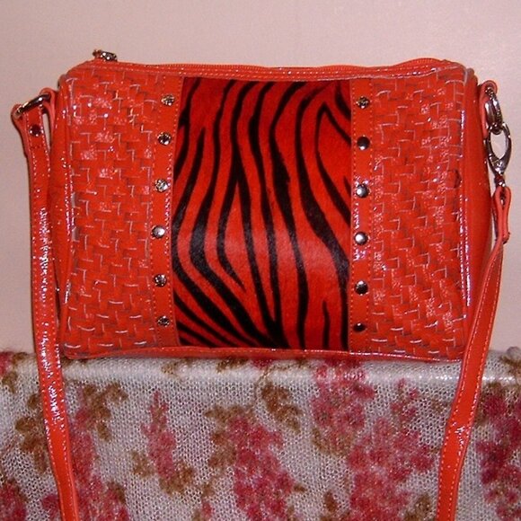Sharif NY Handbags - Vintage 80's Woven Leather Orange and Black Sharif Crossbody Bag